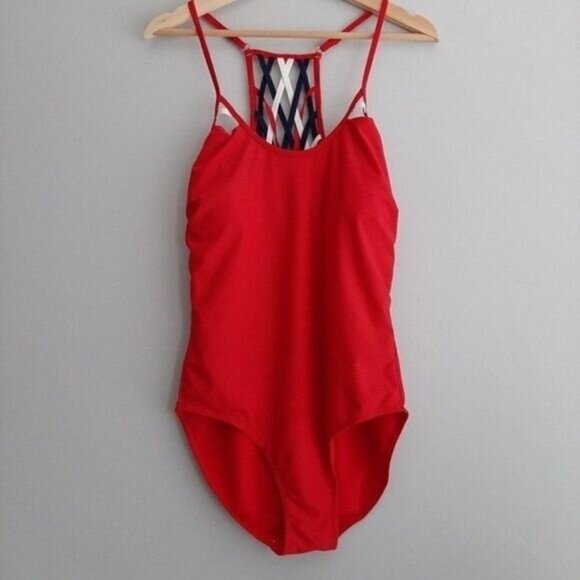 YMI One Piece Swimsuit Lattice Woven Back Red Sz L - Picture 2 of 10